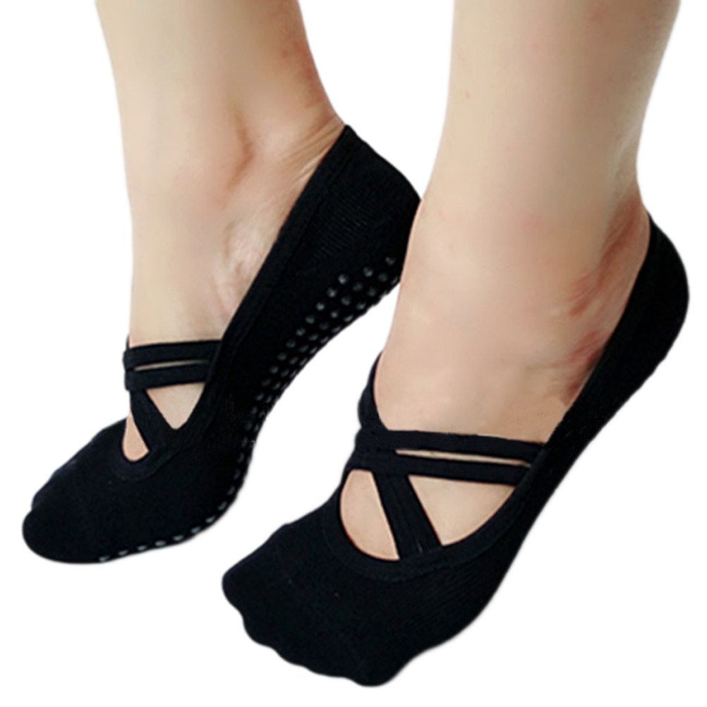 Pilates Yoga And Barre - Meias de Yoga Femininas Pretas Antiderrapantes