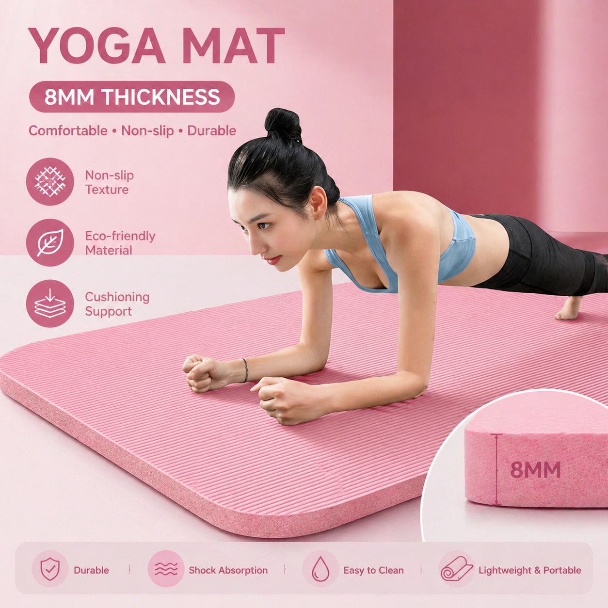 Pilates Yoga Mat Workout - Tapete de Yoga Rosa Antiderrapante 185*61CM